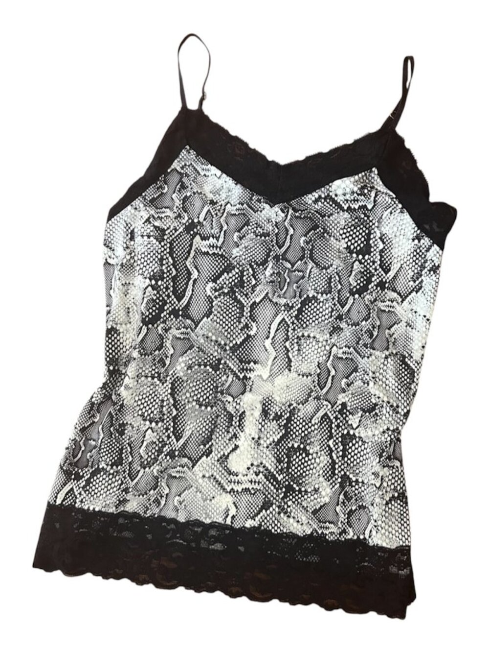 White House Black Market Black Snake-Pattern Lace Camisole Size Large Tank Top